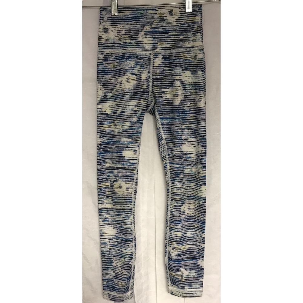 Lululemon‎ High Rise Leggings Size 4 Blue White Abstract Space Dye Yoga Pants